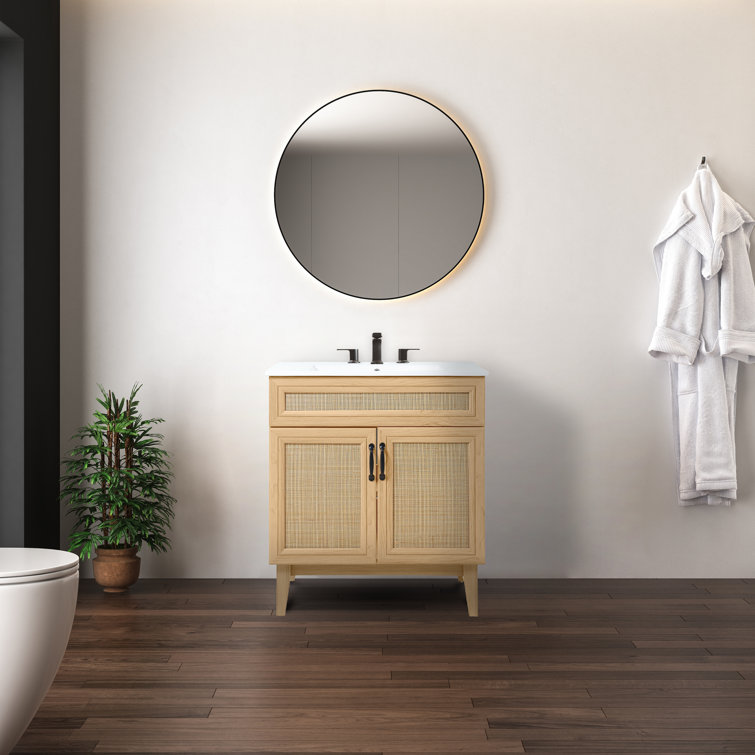 Javer 30" Oak Rattan Modern Farmhouse Bath Vanity Cabinet