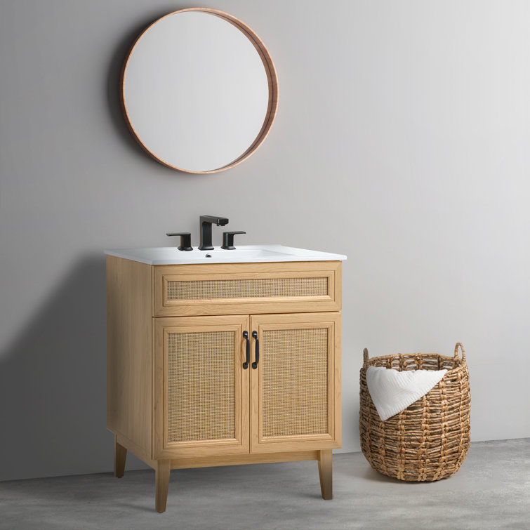 Javer 30" Oak Rattan Modern Farmhouse Bath Vanity Cabinet