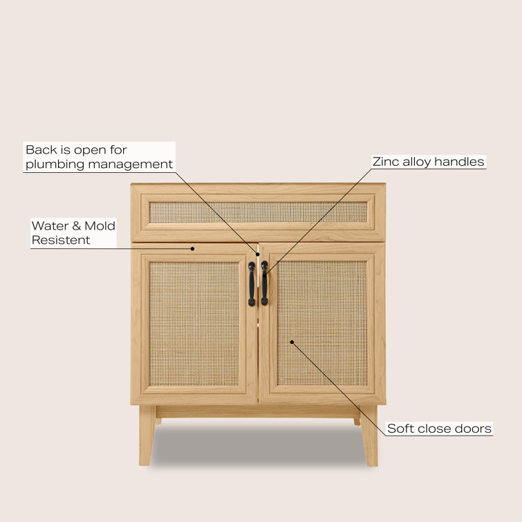Javer 30" Oak Rattan Modern Farmhouse Bath Vanity Cabinet