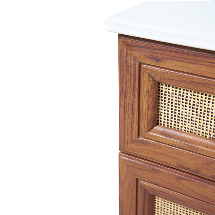 Javer 30" Walnut Rattan Modern Farmhouse Bath Vanity Cabinet