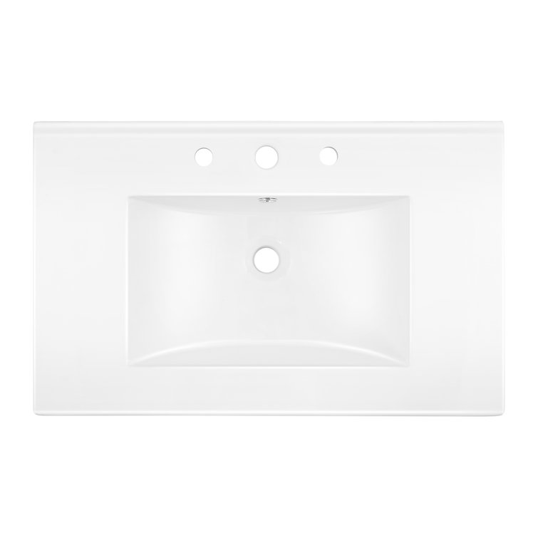 White Rectangular Ceramic Single Sink Vanity Top, 30"