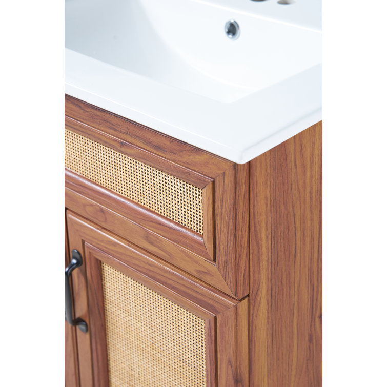 Javer 30" Walnut Rattan Modern Farmhouse Bath Vanity Cabinet