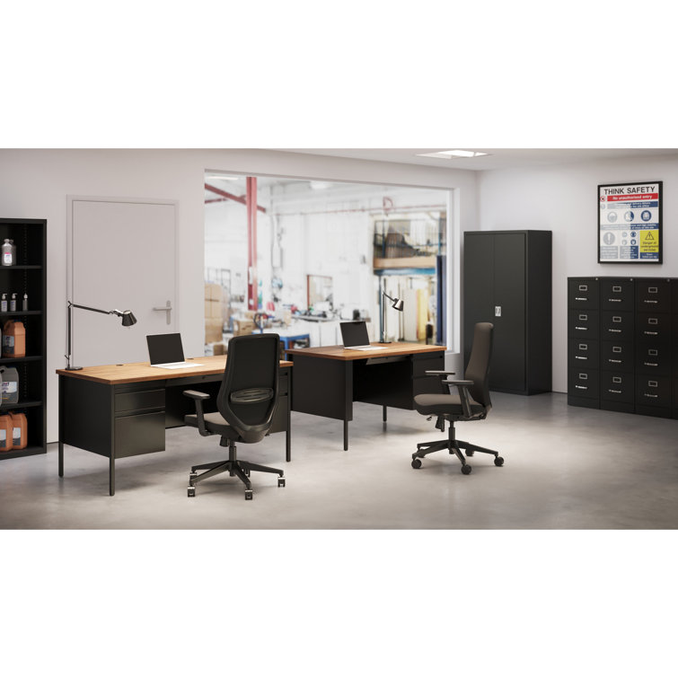 Black Walnut 48" Professional Steel Pedestal Desk with Drawer