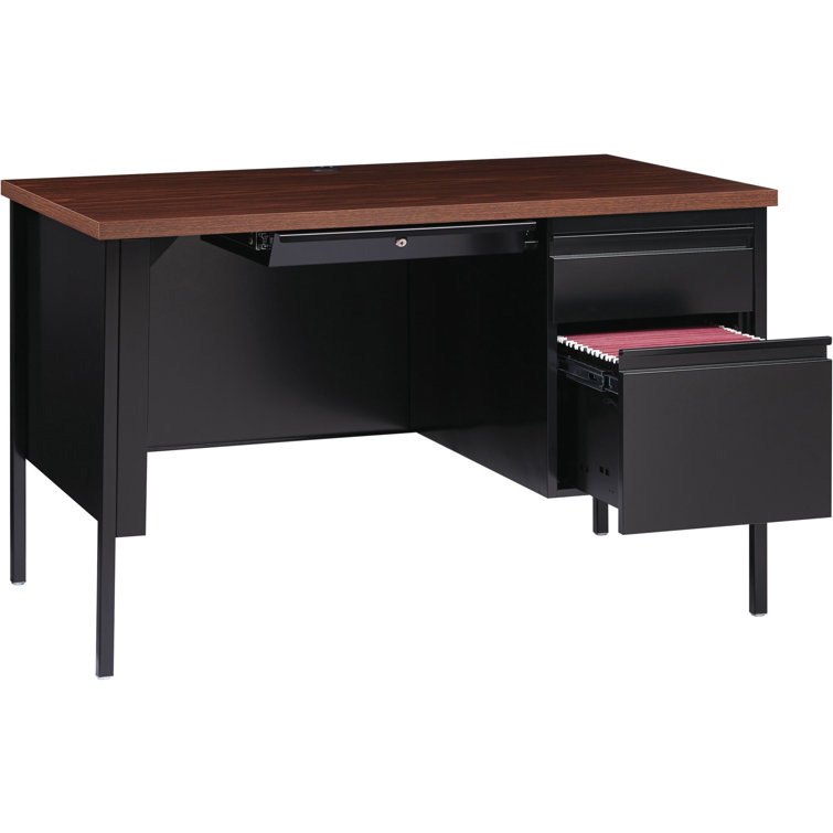 Black Walnut 48" Professional Steel Pedestal Desk with Drawer