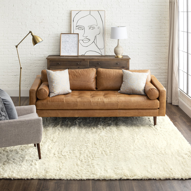 Ivory 10' x 13' Rectangular Shag Wool Area Rug
