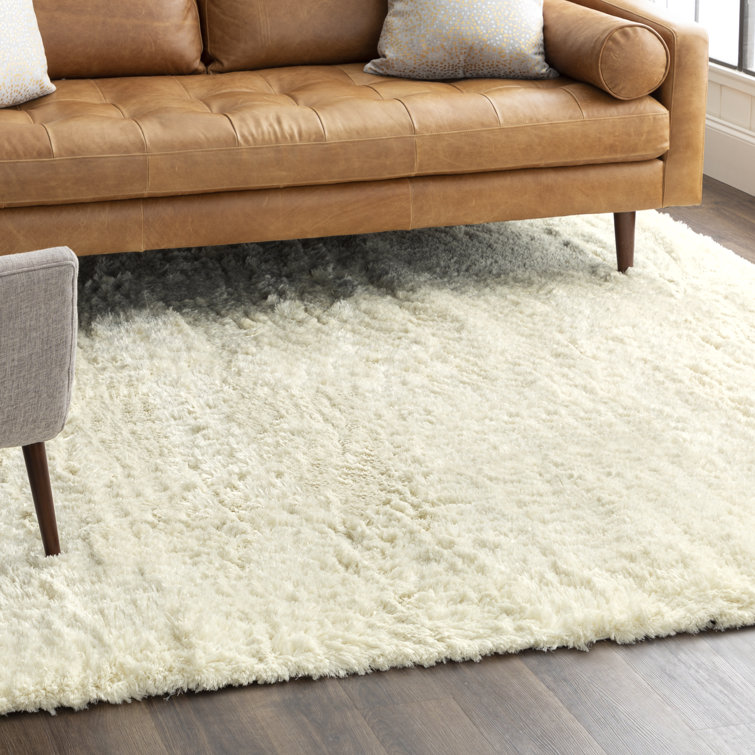 Ivory 10' x 13' Rectangular Shag Wool Area Rug