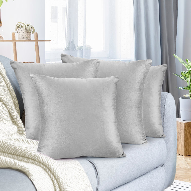 Silver Velvet Square Hypoallergenic Pillow Covers Set of 4