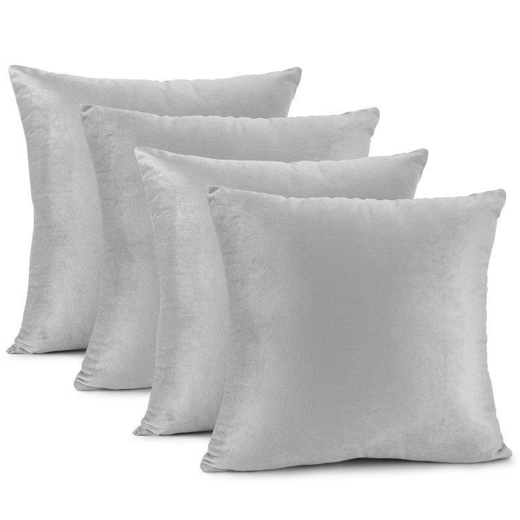 Silver Velvet Square Hypoallergenic Pillow Covers Set of 4