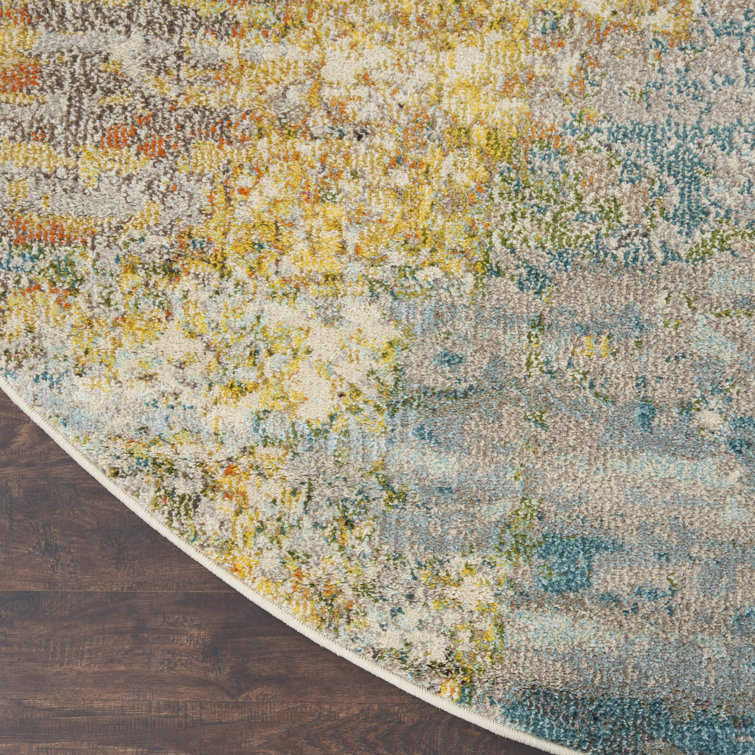 Med Grey Celestial Sealife 94" Synthetic Round Rug