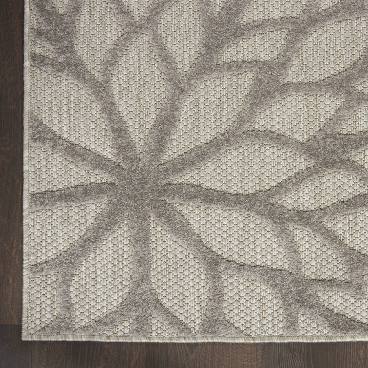 Aloha Silver Grey Floral Bloom 2' x 6' Synthetic Runner Rug