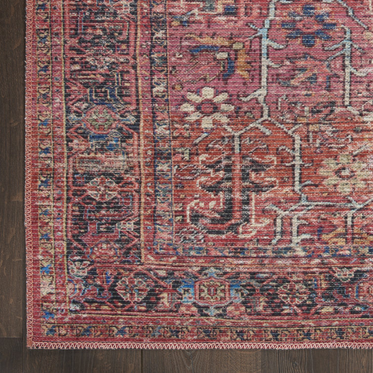Vintage Brick Red Persian Pattern 7'10" x 9'10" Washable Area Rug
