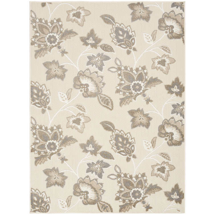 Aloha Beige 9' x 12' Floral Pattern Easy-Care Outdoor Rug
