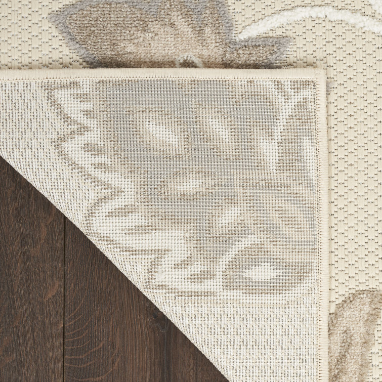 Aloha Beige 9' x 12' Floral Pattern Easy-Care Outdoor Rug