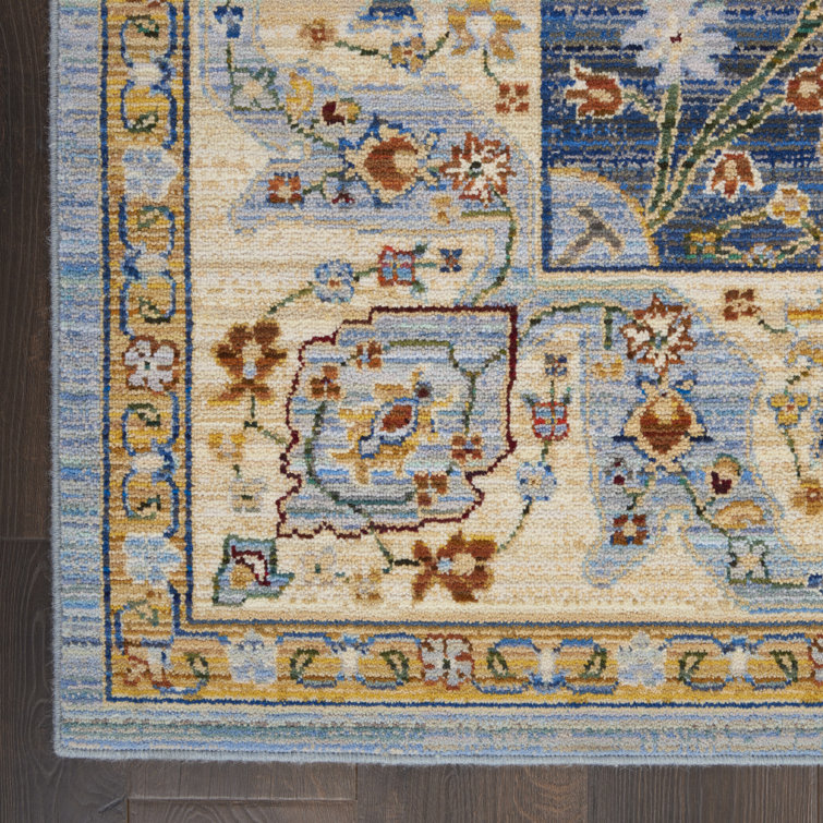 Elegant Medallion Light Blue Wool Blend Rectangular Rug 8'6" x 11'6"