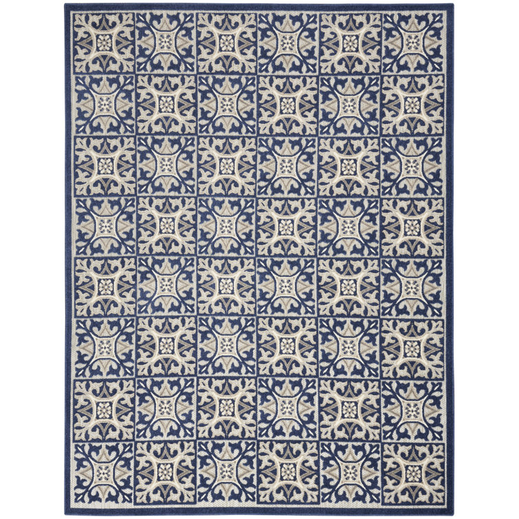 Aloha Modern Mosaic Blue Geometric 7'10" x 10'6" Outdoor Rug