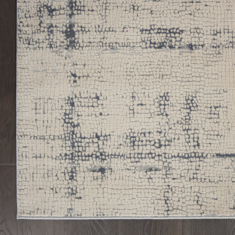 Modern Abstract Ivory & Blue Synthetic Area Rug 7'10" x 10'6"