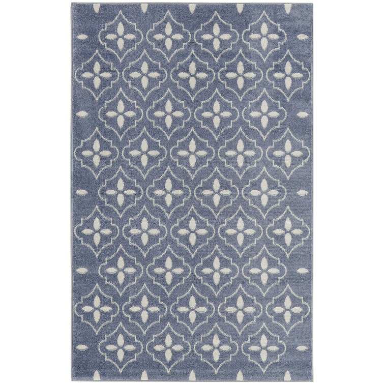Blue and Ivory Moroccan Trellis 8' x 10' Synthetic Rug