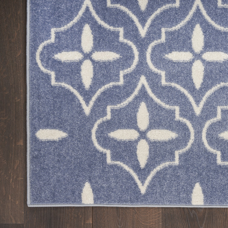 Blue and Ivory Moroccan Trellis 8' x 10' Synthetic Rug