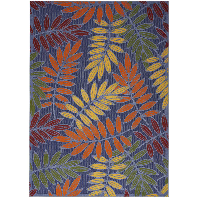 Navy Multicolor Floral Synthetic Rectangular 6' x 9' Rug