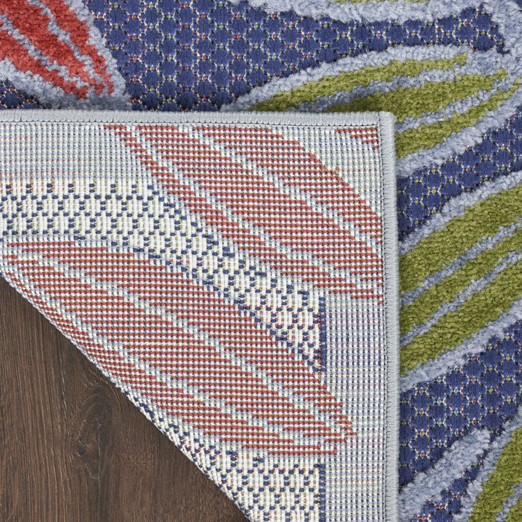 Navy Multicolor Floral Synthetic Rectangular 6' x 9' Rug