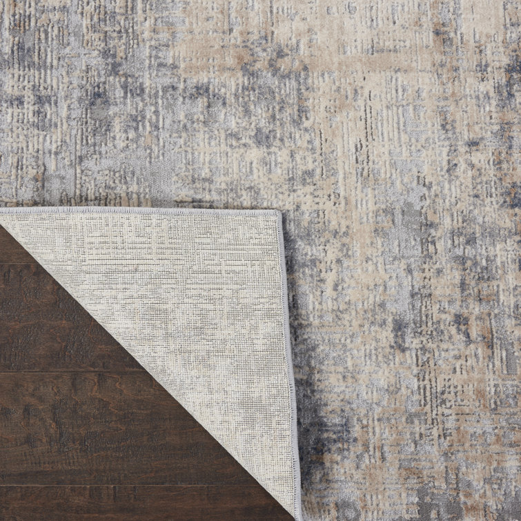 Handmade Grey and Beige Abstract Synthetic Area Rug 26" x 7"