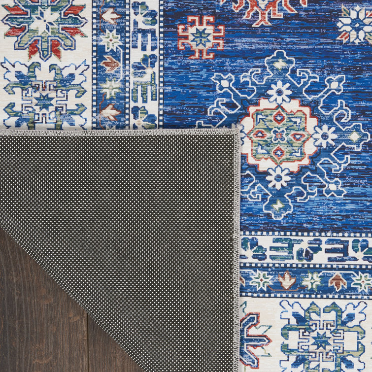 Fulton Vintage Blue Persian-Inspired 7'10" x 9'10" Non-Slip Flatweave Rug
