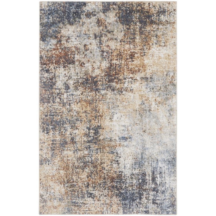 Ivory Abstract Synthetic 3'3" x 5' Easy-Care Area Rug
