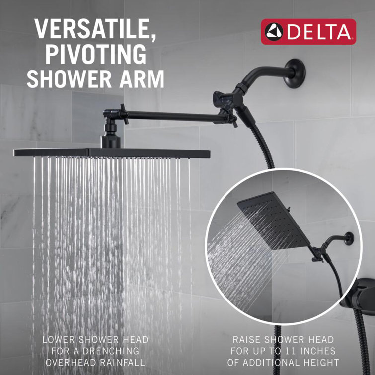 Matte Black Adjustable Square Rain Shower Head Combo