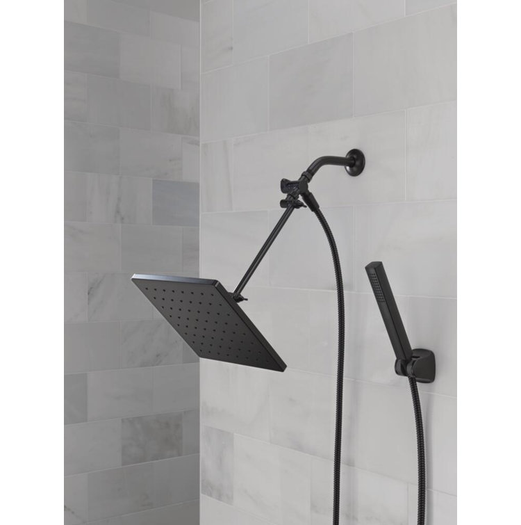 Matte Black Adjustable Square Rain Shower Head Combo