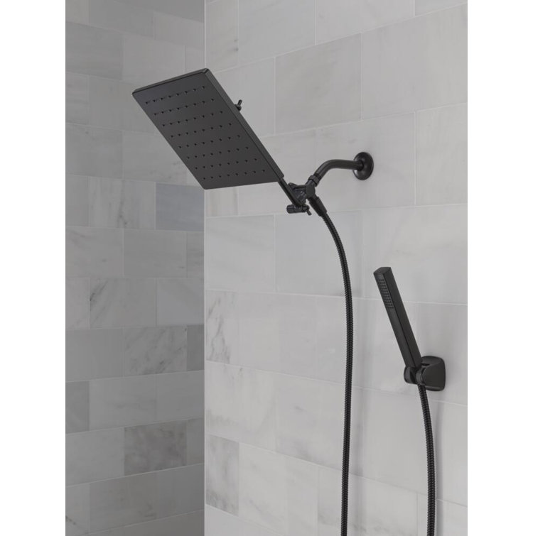 Matte Black Adjustable Square Rain Shower Head Combo