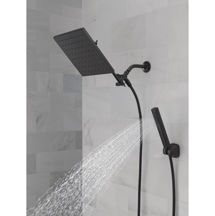 Matte Black Adjustable Square Rain Shower Head Combo