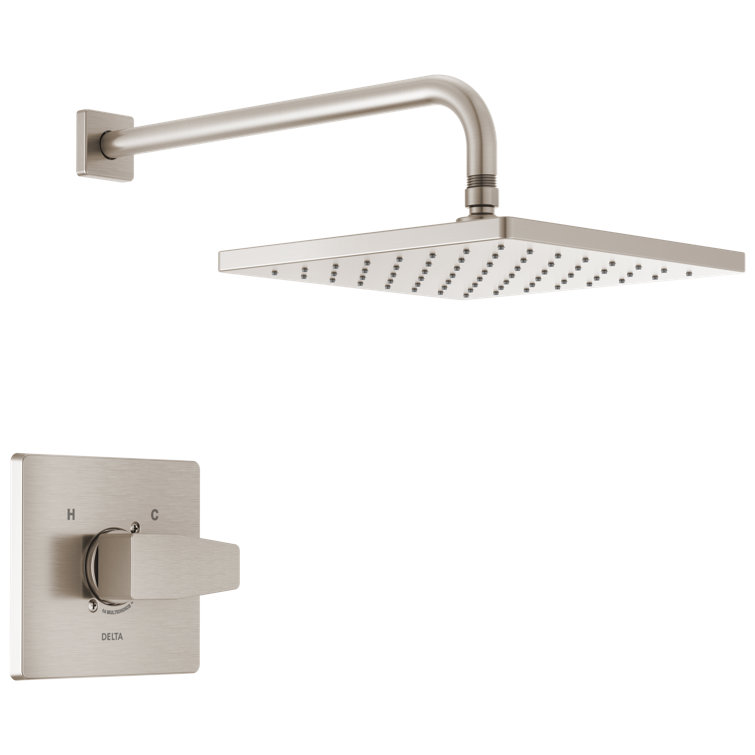Spotshield Brushed Nickel Square Rainfall Shower Head Set