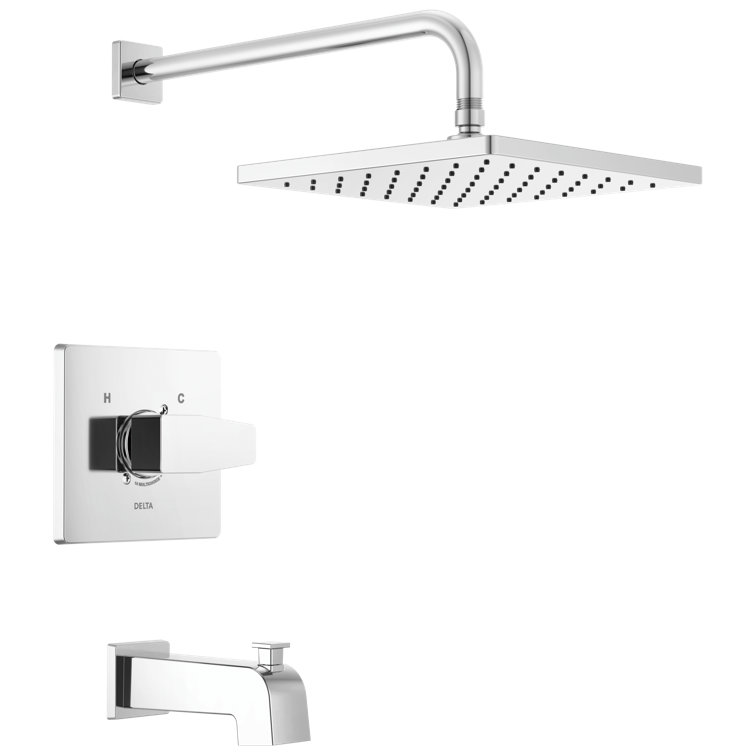 Chrome Square Multi-Head Rain Shower and Tub Faucet Set