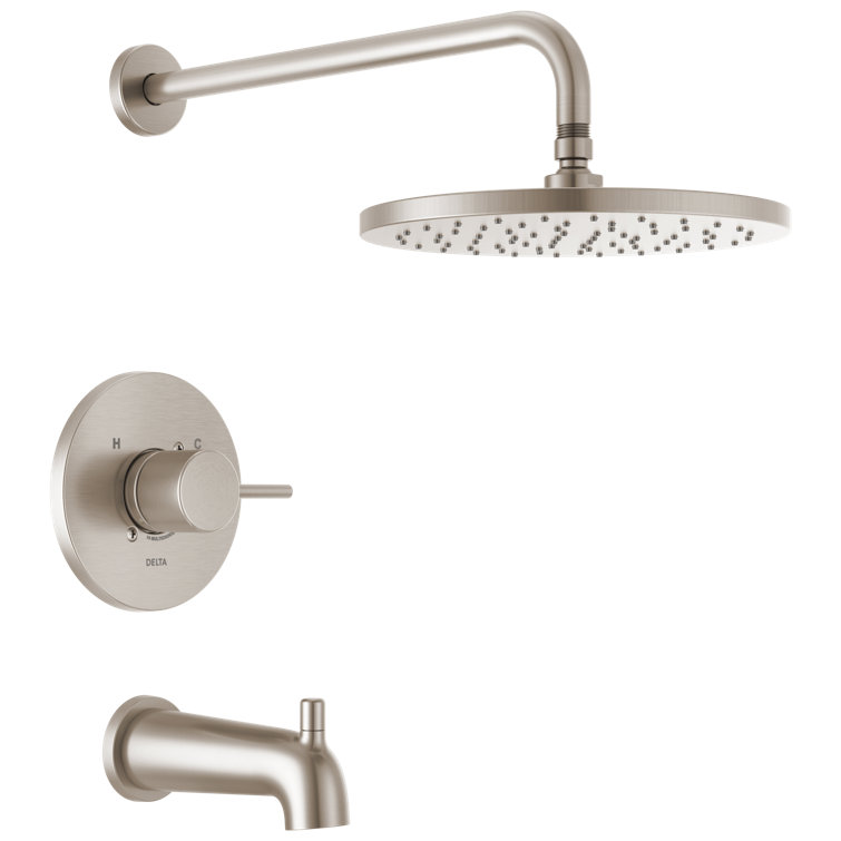 Brushed Nickel Modern Raincan Tub and Shower Faucet Set
