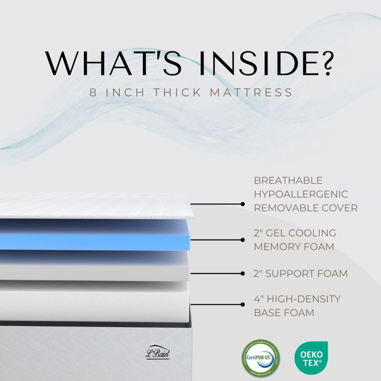 King Size 8" White Gel Memory Foam Mattress