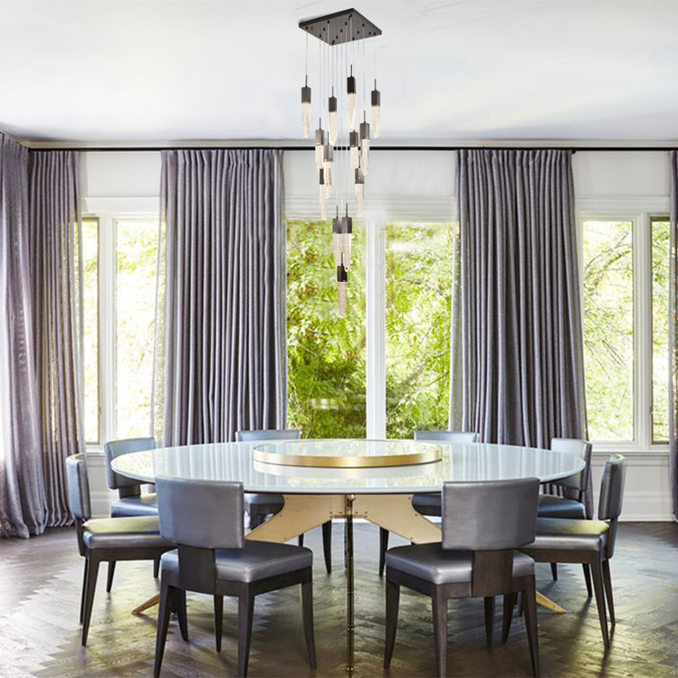 Elegant Black Metal Chandelier with Iceberg Bubble Crystals, 20 in