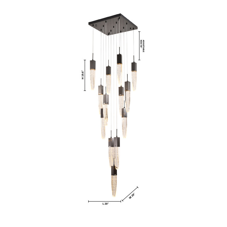 Elegant Black Metal Chandelier with Iceberg Bubble Crystals, 20 in