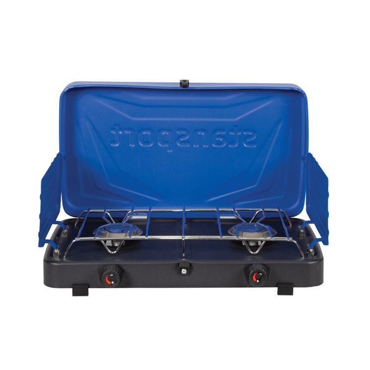 Blue and Black Stainless Steel 2-Burner Propane Stove