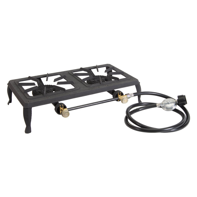 Double Burner Black Cast Iron Propane Camping Stove