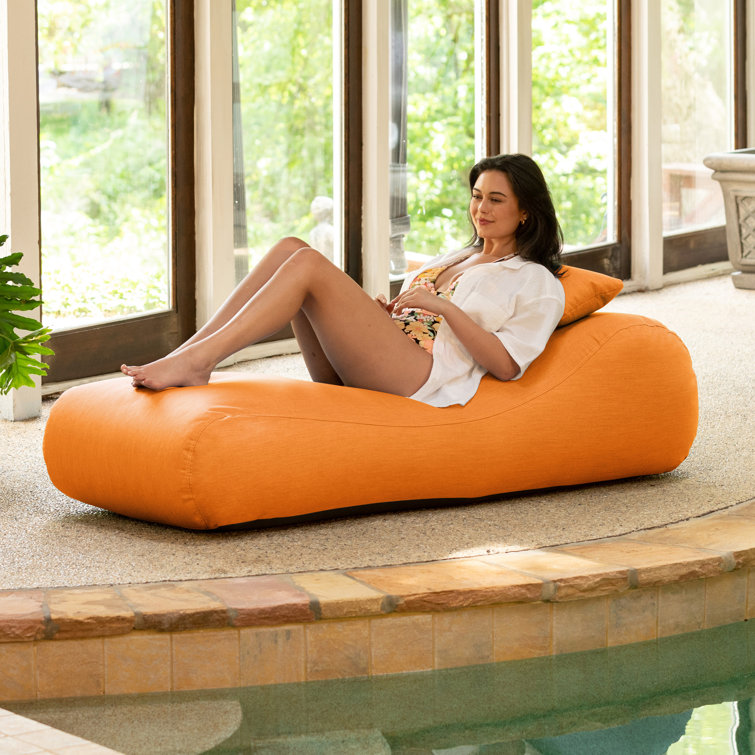 Tangerine Sunbrella Outdoor Bean Bag Chaise Lounger with Pillow