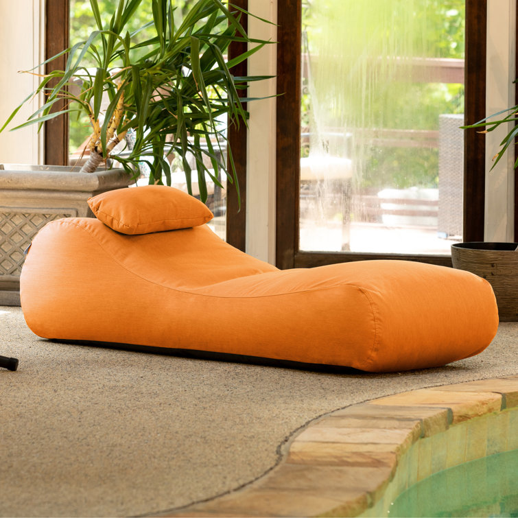 Tangerine Sunbrella Outdoor Bean Bag Chaise Lounger with Pillow