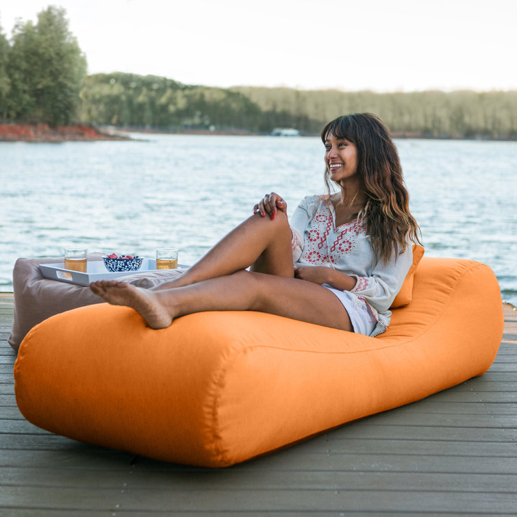 Tangerine Sunbrella Outdoor Bean Bag Chaise Lounger with Pillow