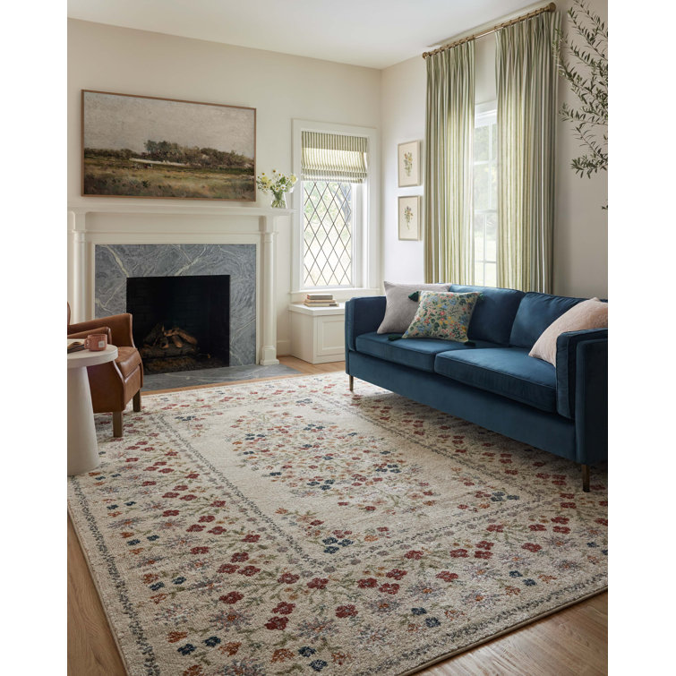 Linen Floral Medallion Square Area Rug, 18" Sample