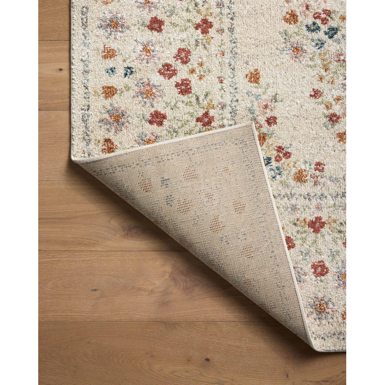 Linen Floral Medallion Square Area Rug, 18" Sample