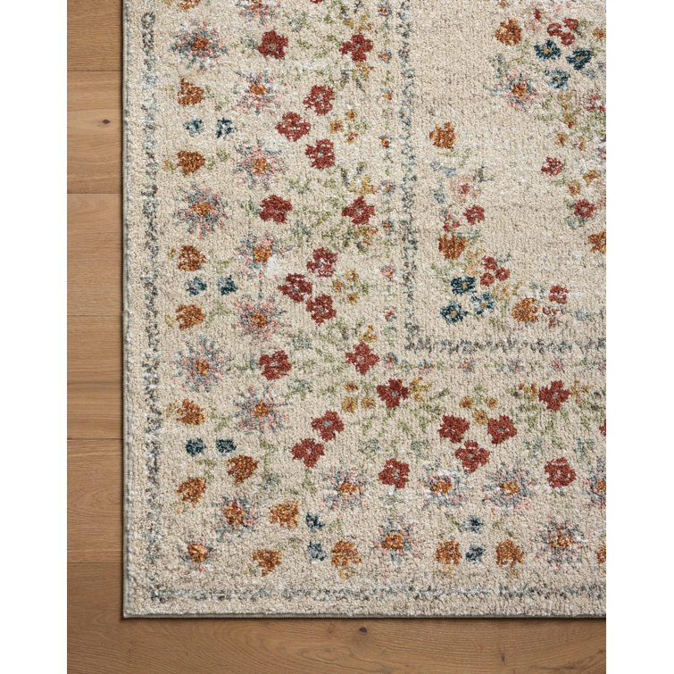 Linen Floral Medallion Square Area Rug, 18" Sample
