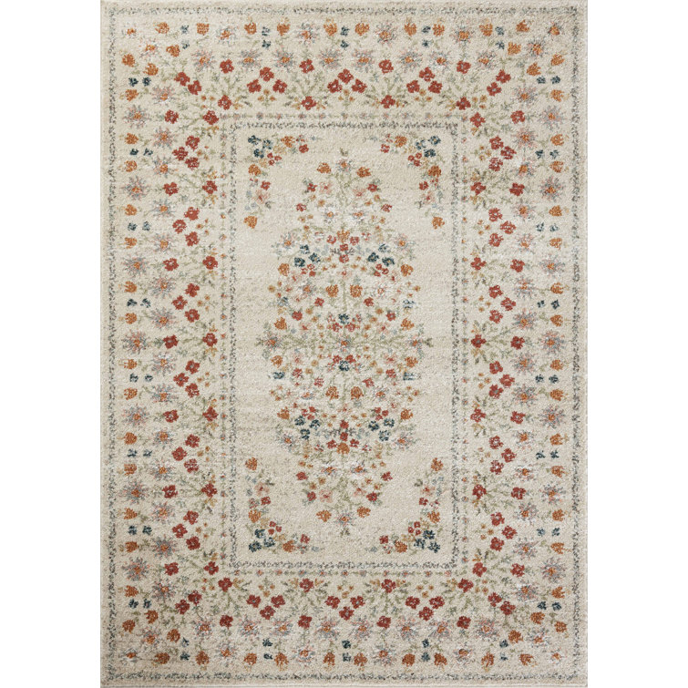 Laurel Linen Floral Rectangular Area Rug 3'11" x 5'7"