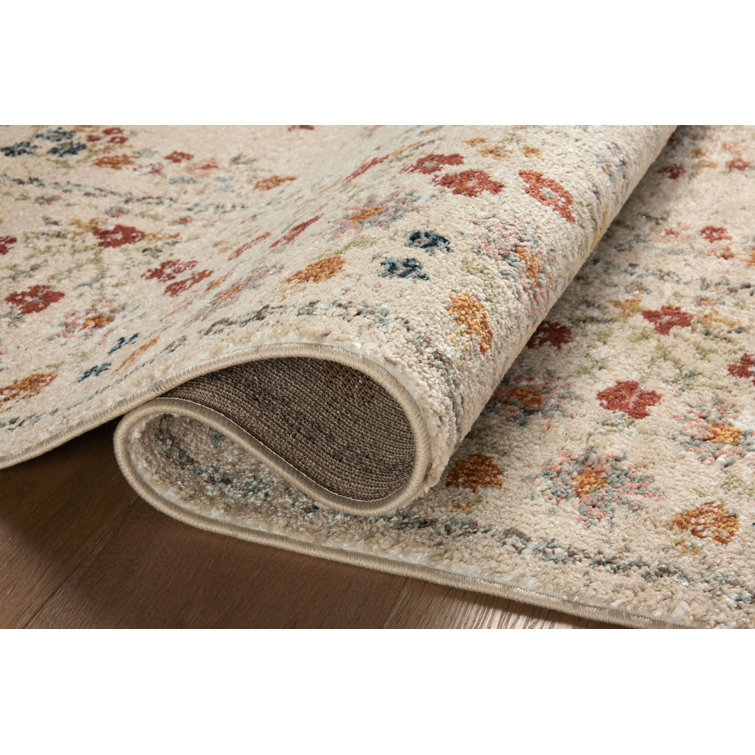 Linen Floral Medallion Square Area Rug, 18" Sample