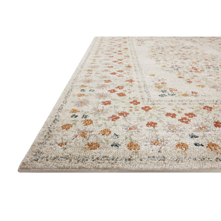 Linen Floral Medallion Square Area Rug, 18" Sample