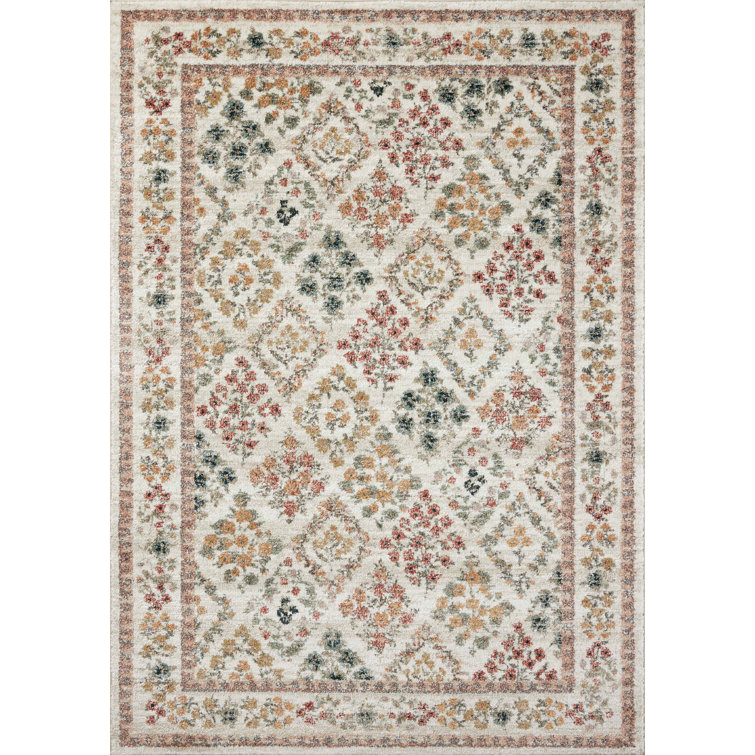Laurel Cream Floral Synthetic Area Rug 5'-3" x 7'-8"