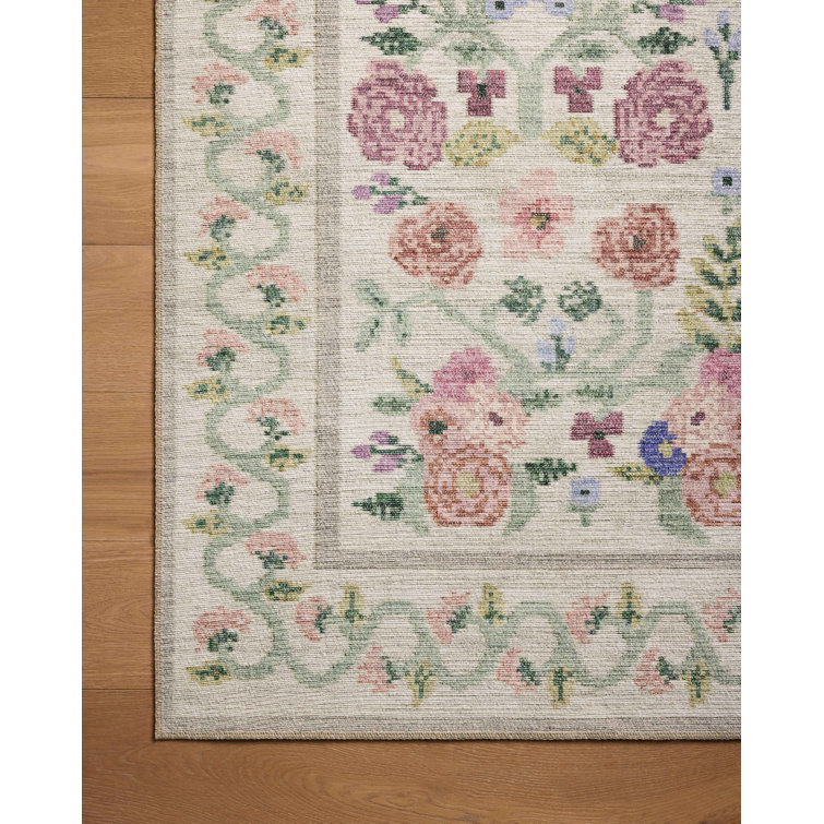 Ivory Floral Synthetic Runner Rug 2'-6" x 9'-6"